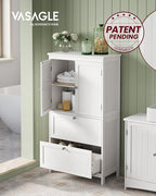 VASAGLE Floor Storage Cabinet, Freestanding Storage Unit with 2 Drawers and 2 Doors, Adjustable Shelf, 11.8 x 23.6 x 43.3 Inches, for Entryway, Bathroom, White UBBC551P31