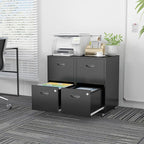 SteeLoong 2 Drawer File Cabinet with Lock，Black Rolling File Cabinet for Home Office, Metal Small Mobile Filing Cabinets on Wheels for Hanging Letter