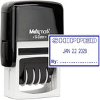 MaxMark Office Self Inking Date Stamp with Phrase Shipped - Blue Ink