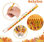 Kolewo4ever 200 Pieces Thanksgiving Pencils Assortment Cylinder Wood Pencil Maple Leaf Autumn Turkey Pencil for Thanksgiving Pumpkin Autumn Gift,6 Styles