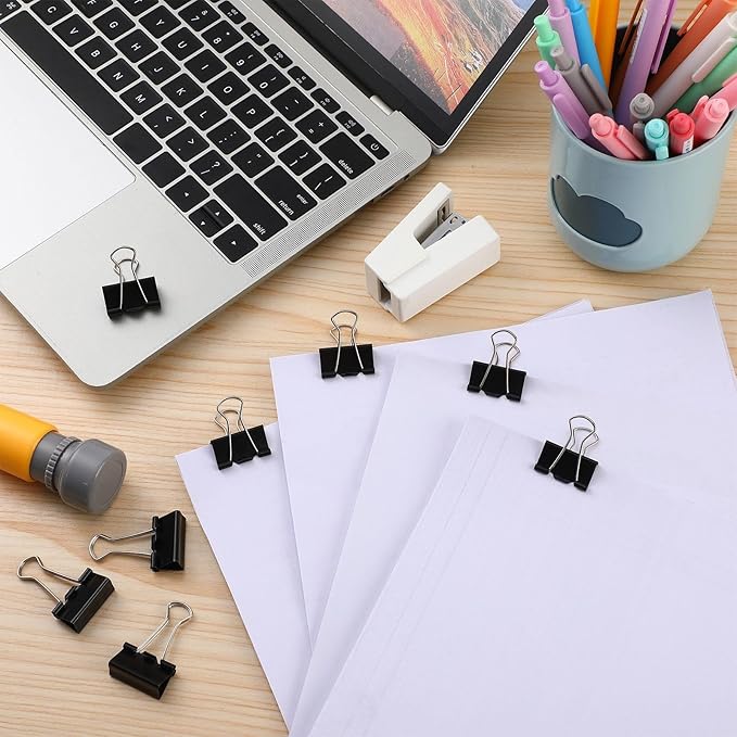 Jetec 500 Pieces 1 Inch Black Binder Clips Bulk Medium Paper Clamps Metal Paper Clips for Teachers Students Classroom Business Office and School Office Supplies
