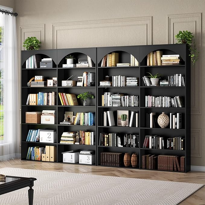 70.8’’ Tall Bookshelf and Bookcase, 7-Tier Double Wide Bookcase Modern Large Open Display Shelves with Curved Baffle for Home Office Living Room (Black)