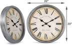 Bernhard Products Large Decorative Wall Clock 20 Inch Silent Non Ticking Battery Operated Quartz Vintage Stylish with Rustic Silver Rim for Home Living Room Dining Room Kitchen & Over Fireplace