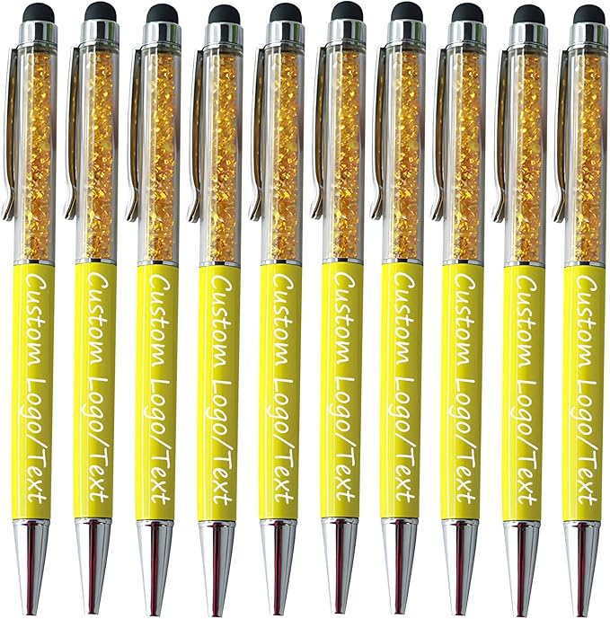 Customized Pens with Name/Logo - Touch Screen Stylus Ballpoint Pen, Perfect for Weddings, Business & Personalized Gifts (Yellow,30)