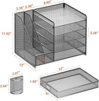Marbrasse 5-Tier Paper Letter Tray Organizer with Drawer and Pen Holder, Mesh Desktop Organizer and Storage with Magazine Holder for Office Supplies (Grey)