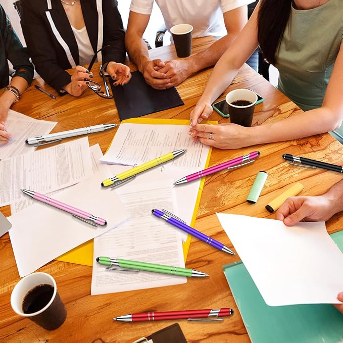 Tenare 12 Pieces 2 in 1 Stylus Metal Ballpoint Pen with Stylus Tip, 1.0 mm Black Ink Ballpoint Pen for Touch Screens(Assorted Color)