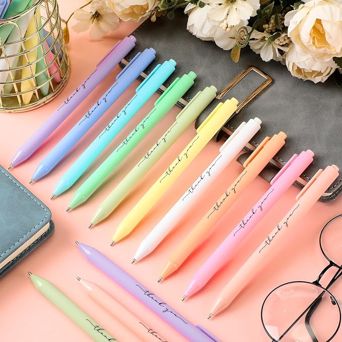 30pcs Thank You Pens Bulk Cute Multicolor Ballpoint Pens Thank You Gift for Men Women Employee Holiday Appreciation Gifts for Teacher Office Back to School Party Favors (Fresh Colors)