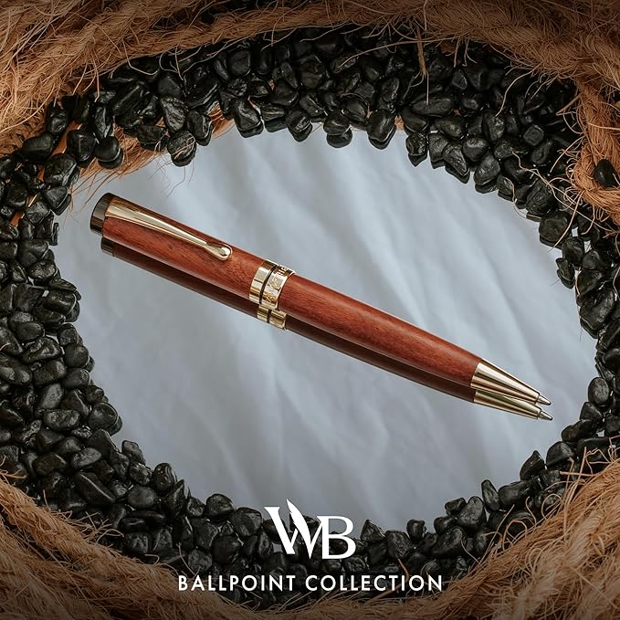Wordsworth and Black Ballpoint Pen Set - Stunning Luxury Pen Bamboo Rosewood Gold Finish, Refillable, Best Ball Pen for Men & Women, Black Ink Refill, Elegant, Point Pen