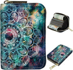 BWEGRHE Cute Credit Card Holder with Zipper, Art Mandalas RFID-Blocking Card Case Small Wallet for Women Men, Multi-slot Card Organizer Case Travel Accordion Wallet