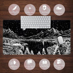 Black and White Desk Mat Dark Nature Forest Mouse pad XXL Starry Night Mountain Desk pad Aesthetic Moon and Stars Mousepad XXL for Laptop Computer Mouse Gaming Keyboard Mat, 31.5 X 15.8 in