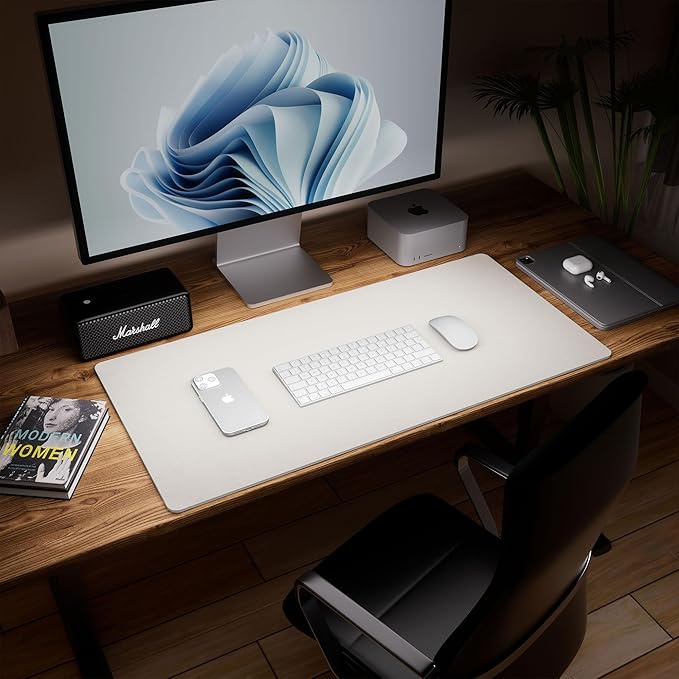 Aothia Dual-Sided Desk Pad - Leather Desk Mat, Natural Cork Desk Pad Protector, Large Mouse Pad for Desk, Waterproof Desk Blotter Pad, Desk Writing Pad for Office Work/Home, Off-White (37.8"x17")