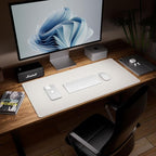 Aothia Dual-Sided Desk Mat - Leather & Cork Desk Protector, Large Mouse Pad & Writing Pad, Waterproof, Off-White (35.4" x 15.7")