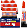 WOUSEDO 36 X 3g Super Glue Liquid, Clear Strong Adhesive,Fast Drying Cyanoacrylate Glue for Wood, Rubber, Leather, Hard Plastic, Metal, DIY Crafts and More