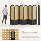 Asnefeli Room Divider 4 Panels, Folding Privacy Screen, Foldable Wood Rattan Room Divider Panel, Portable Partition Screen, Wall Divider for Room Separation Bedroom Home Office Garden Terrace (Black)