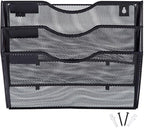 EASEPRES 3 Pocket Mesh Hanging Wall File Organizer, Wall Mounted Mail Paper Document Folder Holder, Clipboard Storage Organization Magazine Rack with Nametag Label for Office Home School, Black