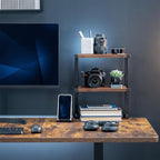VIVO Clamp-on 13 inch Above or Below Desk 2-Tier Shelving Unit for Table Accessories, Gaming Devices, and More, Storage Tray, Desktop Organizer, Rustic Vintage Brown, STAND-SHELF2C-N