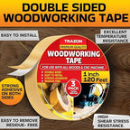 Trazon Double Sided Woodworking Tape Super Strong, 3 Pack, 1 Inch x 120 Feet, Wood Crafter Sticky Tool, Two Side Adhesive for Router Templates and CNC Machine, Removable & Residue Free
