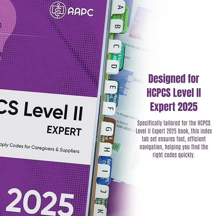 Index Tabs for HCPCS Level II Expert 2025 (AAPC Version), Laminated and Color-Coded HCPCS 2025 Book Tabs, with Clear Alignment Guide and Bookmark (Book NOT Included)