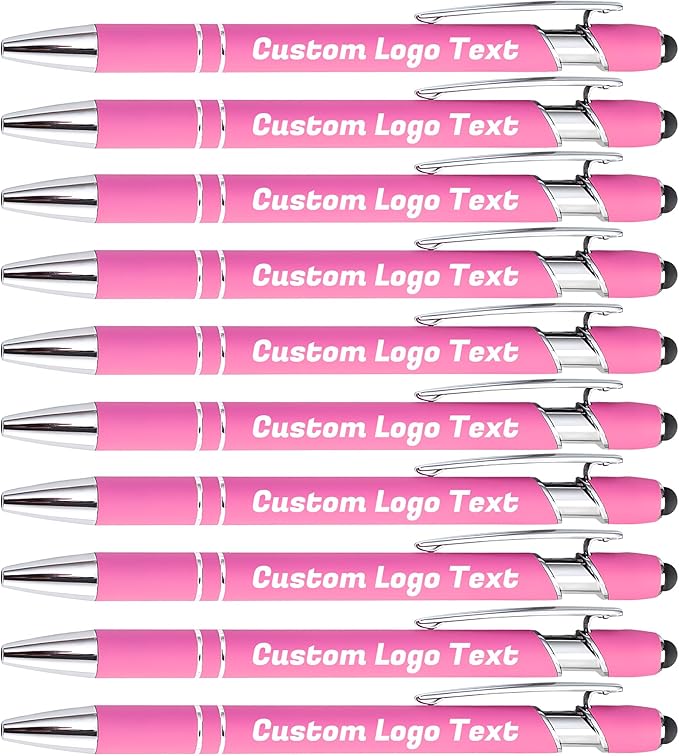 HEYZARDA Personalized Pens with Name Text Logo Custom Ballpoint Pen for Business Office Events with Stylus for Touchscreen 50 Pcs Rose