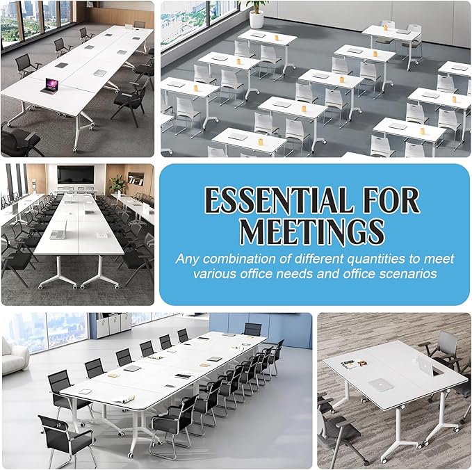 JEHUJD Conference Table,55.1''Folding Conference Room Table for 4-12 People,Mobile Flip Top MeetingTraining Table with Different Coulor and Styles for Offices, Classrooms,Meeting Room (6, 47.2 A)