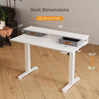 Claiks Electric Standing Desk with 2 Drawers, Adjustable Standing Desks with Storage, Height Adjustable Stand up Desk for Home Office with 2 Hooks,48 Inch White
