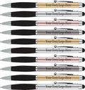 SyPen Personalized Pens With your Custom Logo or Text-300 Pack Bulk-for Businesses, Parties, and Events, 2 in 1 Ballpoint Pen & Stylus for Touchscreen Devices, Light Assorted Barrels, Black Ink