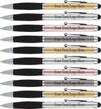 SyPen Personalized Pens With your Custom Logo or Text-300 Pack Bulk-for Businesses, Parties, and Events, 2 in 1 Ballpoint Pen & Stylus for Touchscreen Devices, Light Assorted Barrels, Black Ink