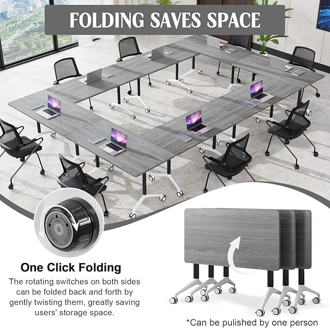 Conference Table,55.1''Folding Conference Room Table for 4-12 People,Mobile Flip Top MeetingTraining Table with Different Coulor and Styles for Offices, Classrooms,Meeting Room (4, 70.8''F)
