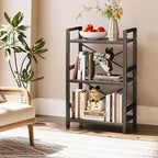 Homeiju Bookshelf, 3 Tier Industrial Bookcase, Metal Small Bookcase, Rustic Etagere Book Shelf Storage Organizer for Living Room, Bedroom, and Home Office(Black) Patent Pending D29873033