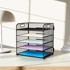 Supeasy 5 Trays Paper Organizer Letter Tray with Handle-Mesh Desk File Organizer, Paper Sorter Desk Organizer for Office, Home or School