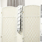 HOMCOM 4 Panel Room Divider, 6' Tall Folding Privacy Screen, Hand-Woven Freestanding Wall Partition for Home Office, Bedroom, White