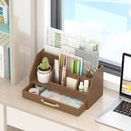 Wisuce Essentials Bamboo Desk Organizer with Drawers, Mail Organizer Countertop Wood Desk Drawer Tabletop Storage Organization Pen Holder Letter Sorter Makeup Organizer for School Home Office (Brown)