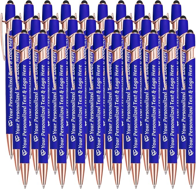 STREADVE Personalized Custom Pens 30 Engraved Writing Pen with Name Logo, Customized Promotional Items Stylus Pen Gifts for Men Women Realtor Nurse Wedding Business, Blue
