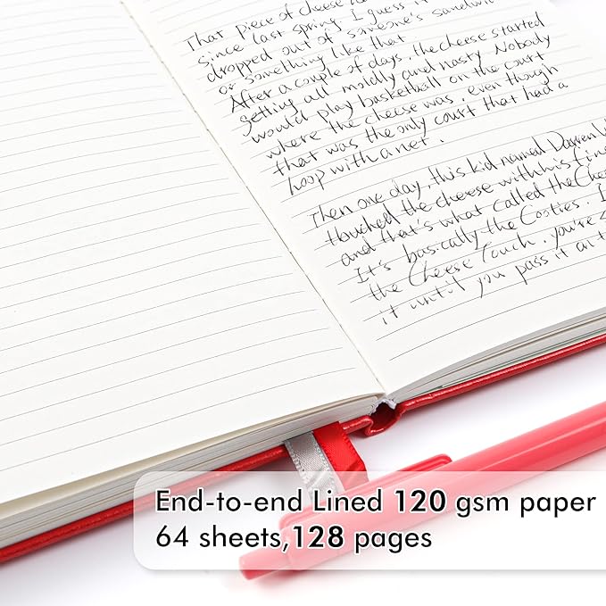 feela 12 Pack Notebooks Journals Bulk with 12 Black Pens, A5 Hardcover Notebook Classic Ruled Journal Set with Pen Holder for School Business Work Travel Writing, 120 GSM, 5.1”x8.3”, Red