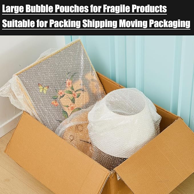 10 Pack 24 * 28 Inch Extra Large Bubble Pouches Clear Bubble Pouch Wrap Bags for Packing Shockproof Cushioning Wrap Bag for Shipping Moving Fragile Dishes China Plates Painting Fragile Items