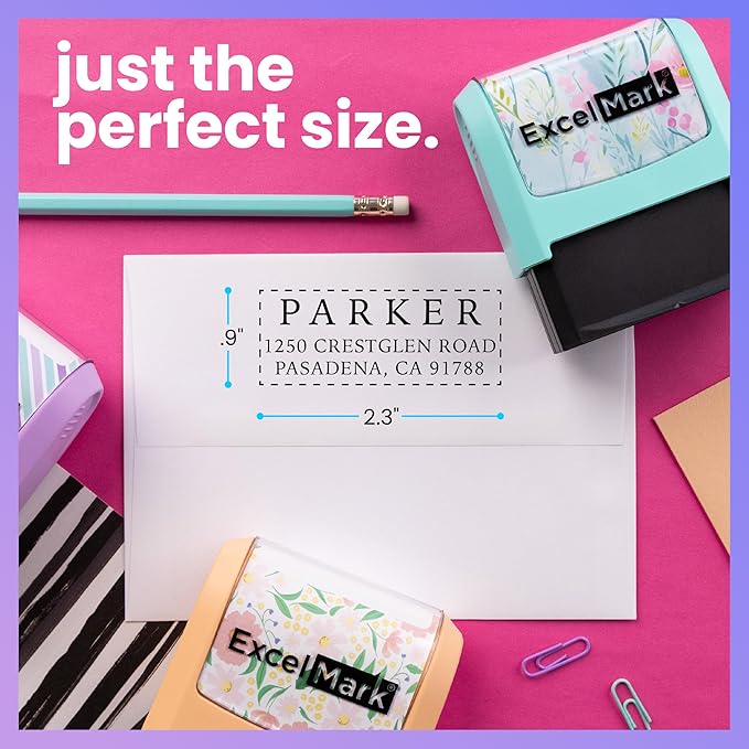 ExcelMark Address Stamp - Custom Return Address Stamp with Elegant Designs, Vibrant Colors & Patterns – Perfect for Mail, Invitations & Gifts (Violet Mount, Simple Classic)