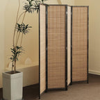 Furnnylane 4 Panel Bamboo Room Divider and Folding Panel Screen,Bamboo Panel Divider for Room Separation,Brown,67" H x 61.4" W