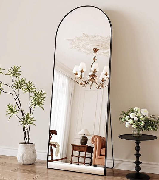 21" x 64"Arched Full Length Mirror - Wall Mounted Floor Mirror- Aluminum Alloy Frame Full Body Mirror for Bathroom Living Room Bedroom and Entryway Black