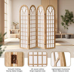 ALeesing Folding Room Divider Privacy Screen Freestanding 4-Panel Shoji Style Wooden Frame Decorative Partition Wall for Bedroom Office Apartment Natural