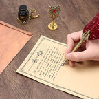 Junhartt Quill Feather Pen and Ink Set, Calligraphy Pen Glass Dip Pen and Wax Seal Stamp Kit (Green)