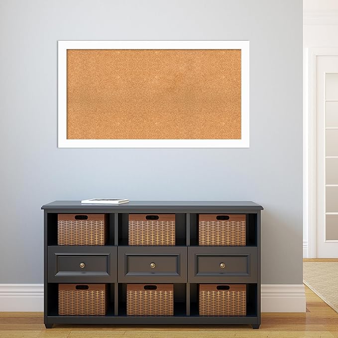 Amanti Art Natural Cork Board for Wall, 25x45 Vision Board with White Frame, Oversize Corkboard Office Decor for Home Organization, Casual Corkboard Pinboard to Display Items for Home Organization in