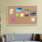 Cork Bulletin Board, 48 X 32 Inches White Framed Message Vision Board, Large Wall Mounted Notice Memo Pin Board with 28 Push Pins
