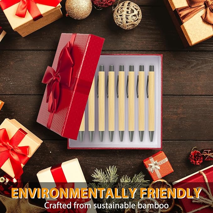 lyforx 200 Pack Bamboo Pens Bulk Wooden Bamboo Pens Engraving Wooden Ballpoint Pen Customizable Gift Pen Bulk Black