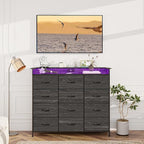 Welfuturer Black Dresser with LED Light 12 Drawers Dresser with Charging Station Dressers for Bedroom with 12 Fabric Drawers for Bedroom Hallway Entryway Closets Sturdy Steel Frame Wood Top Black