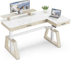 EUREKA ERGONOMIC Electric Standing Desk with Dual Drawers,63 Inches Height Adjustable L-Shaped Office Desk,Sit Stand Desk Ergonomic Executive Desk Computer Workstations with Monitor Stand,Right/White