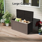 PATIOEASY Outdoor Storage Box 100GAL Waterproof Resin Deck Box,UV-Resistant Lockable Package Delivery Bin for Garden Tools,Large Patio Outside Cushions,Pool Accessories Supplies,Chest,Furniture,Brown