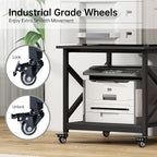 Fannova 2 Tier Large Printer Stand, 23.6 x 23.6 x 22.6 Inches Square Printer Table with Storage Shelf, Rolling Printer Cart with Industrial Wheels for Home Office, Mini Fridge Stand Table - Black