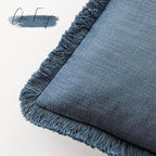 Foindtower Set of 2 Decorative Linen Fringe Throw Pillow Covers Cozy Boho Farmhouse Cushion Cover with Tassels Accent Pillowcase for Couch Sofa Bed Living Room Home Decor,26×26 Inch,Dark Blue