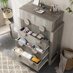 LGHM Fluted Dresser for Bedroom with 6 Drawers, Modern 6 Drawers Dressers with Semicylinder Fluted, Solid Chest of Drawers, 44.5" Tall Dresser with Stable Steel Frame, Metal Handles, Gray