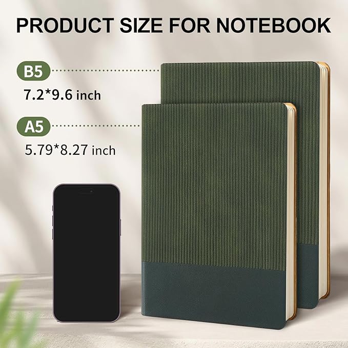 TSFPapier Lined Journal Notebook for Work College Ruled Note Book 5.79"x8.27" A5 PU Leather Daily Journaling 216 Pages for Women Men Writing Home School Supplies Business (B5 Lined 160pages, 2 Pack-Red/Darkgreen)